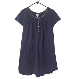Aria Women's Navy Blue Cotton Nightgown Short Sleeve Button Front Sleepwear, S
